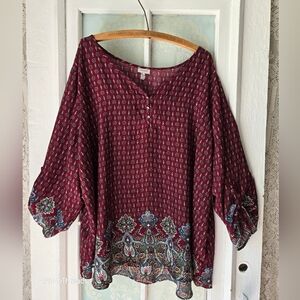 Avenue Boho Paisley Peasant Blouse Plus Size 30/32